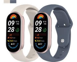 Stravo 2-Pack Siliconen bandjes Geschikt voor Xiaomi Smart Band 10 (Xiaomi Mi Band 10) / Xiaomi Smart Band 9 (Xiaomi Mi Band 9) / Xiaomi Smart Band 8 (Xiaomi Mi Band 8) - 2-pack Klassiek Sportief Siliconen Horlogebandje - Blauw + Starlight