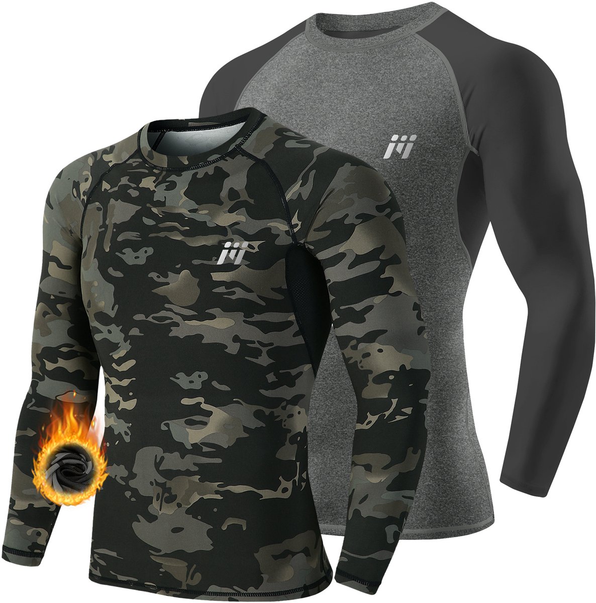 VIMOSE Thermo Shirt met Lange Mouwen voor Heren - 2 Stuks-Zwart/Camouflage-M