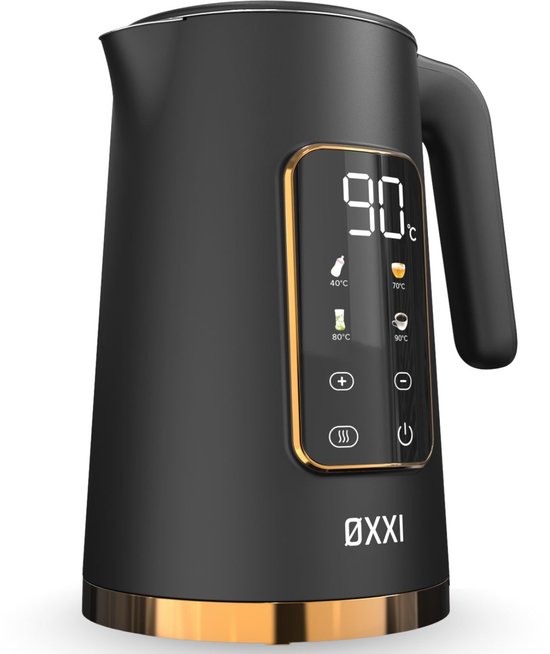 ØXXI® Waterkoker met Temperatuurregeling - Display - Retro Zwart - Dubbelwandig 1.7L - Geschikt voor Babyvoeding