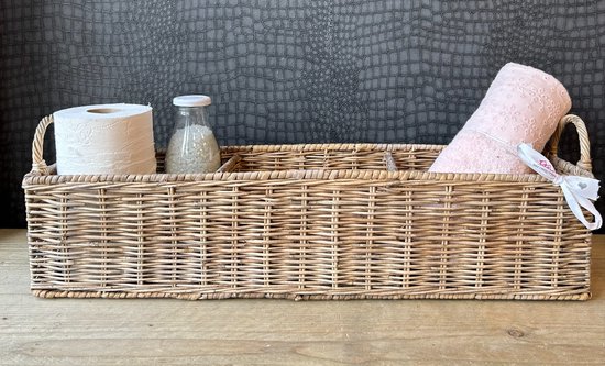 Handgemaakte rechthoekige geweven rotan opbergmand • Geweven rotan dienbladmand • Make-upkleding voor thuis Badkamer Woonkamer Opbergmand - België