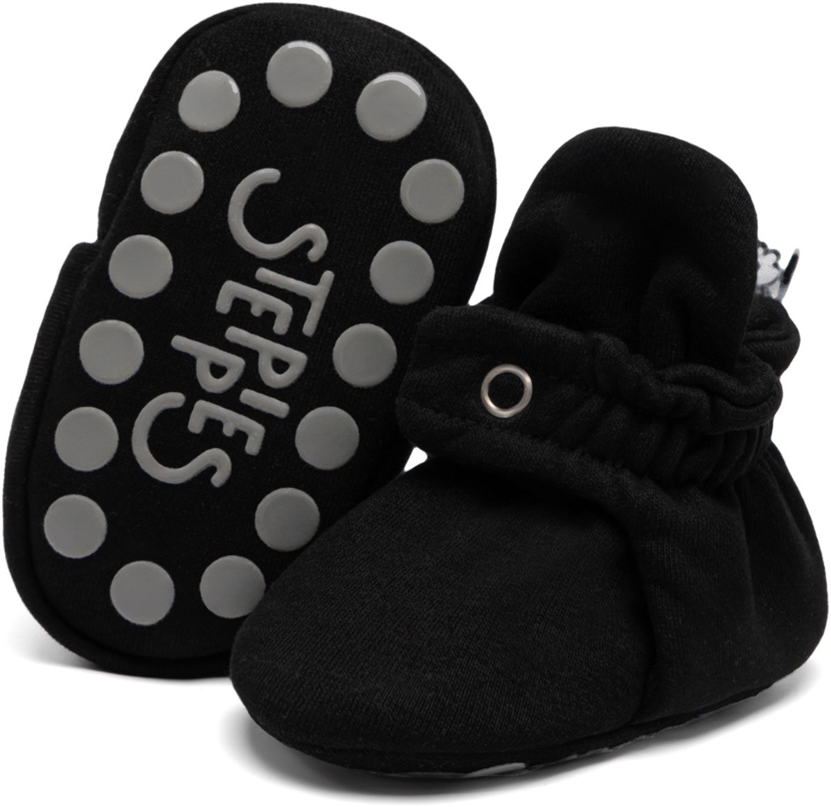 Steppies - Babyslofjes Antislip voor Jongens en Meisjes - Zwart - 6-12 Maanden (11.5cm) - Schoenmaat 18-19 - Stappertjes