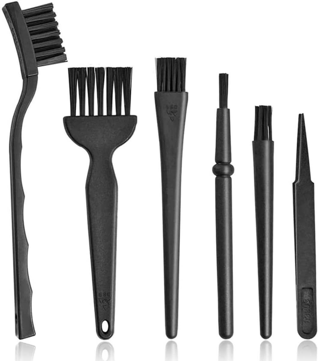 Anti Statische Borstel Set - 6 Stuks - Toetsenbord Borstel - Nylon - Multifunctionele Borstel - Compact en Handig - Mini - voor Computer en Elektronica - Zwart