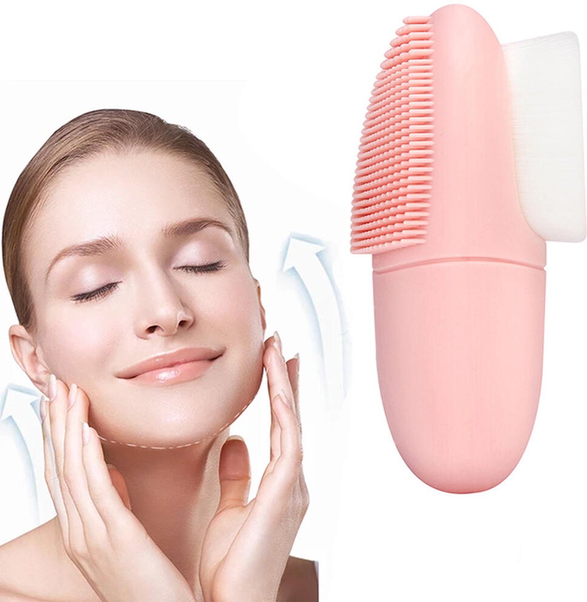 Siliconen Gezichtsborstel - Dubbele Gezichtsborstel - Face Scrub - Face brush - Gezichtsverzorging - Gezichtsreiniging - Gezichtsmassage - Gezichtsreiniger - Borstel - Gezicht - Face cleaner - Voor Diepe Reiniging En Exfoliat - Roze