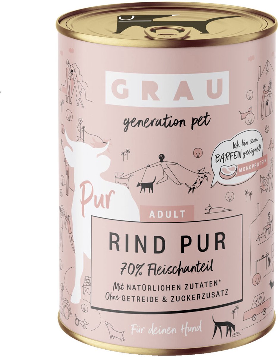 GRAU Grau Excellence Adult Puur Hondenvoer - Rund - Blik - 6 x 400 g