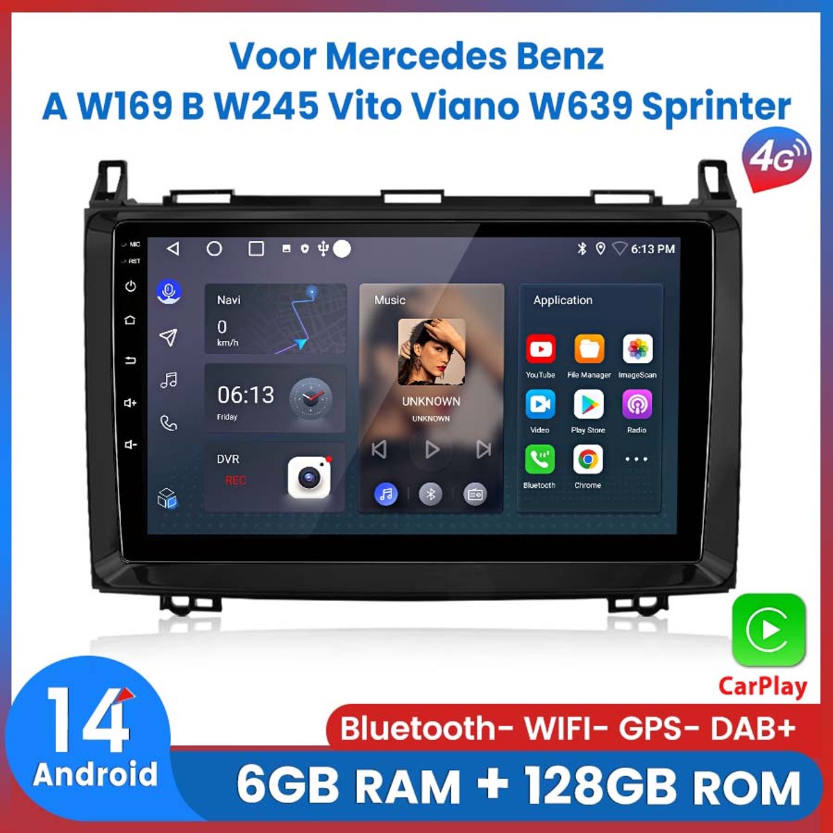 Awesafe Autoradio 6GB+128GB met Carplay en Android auto - Geschikt voor Mercedes Benz A, B, V klasse, Vito, Viano Sprinter en Vw Volkswagen Crafter 2004-2017 - Radio scherm met Navigatie GPS - 8 Kern V1PRO Versie - Draadloos Apple Carplay & Android