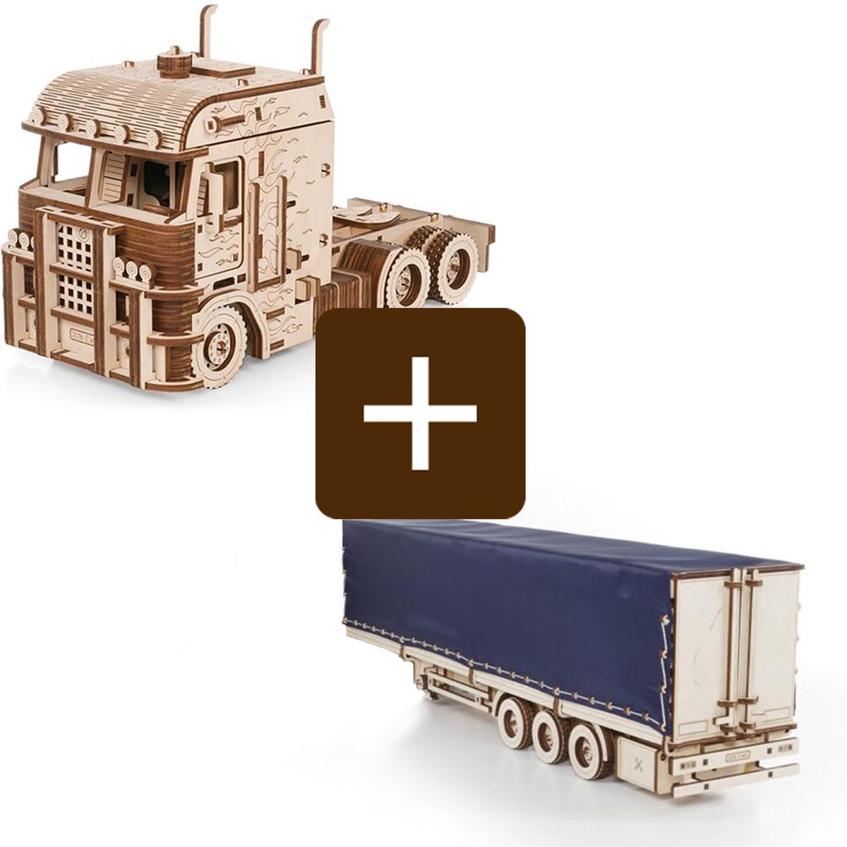 Eco-Wood-Art 3D Puzzel Truck + Semitrailer - Modelbouw - Miniatuur Bouwpakket Volwassenen - DIY - Knutselen - Hout