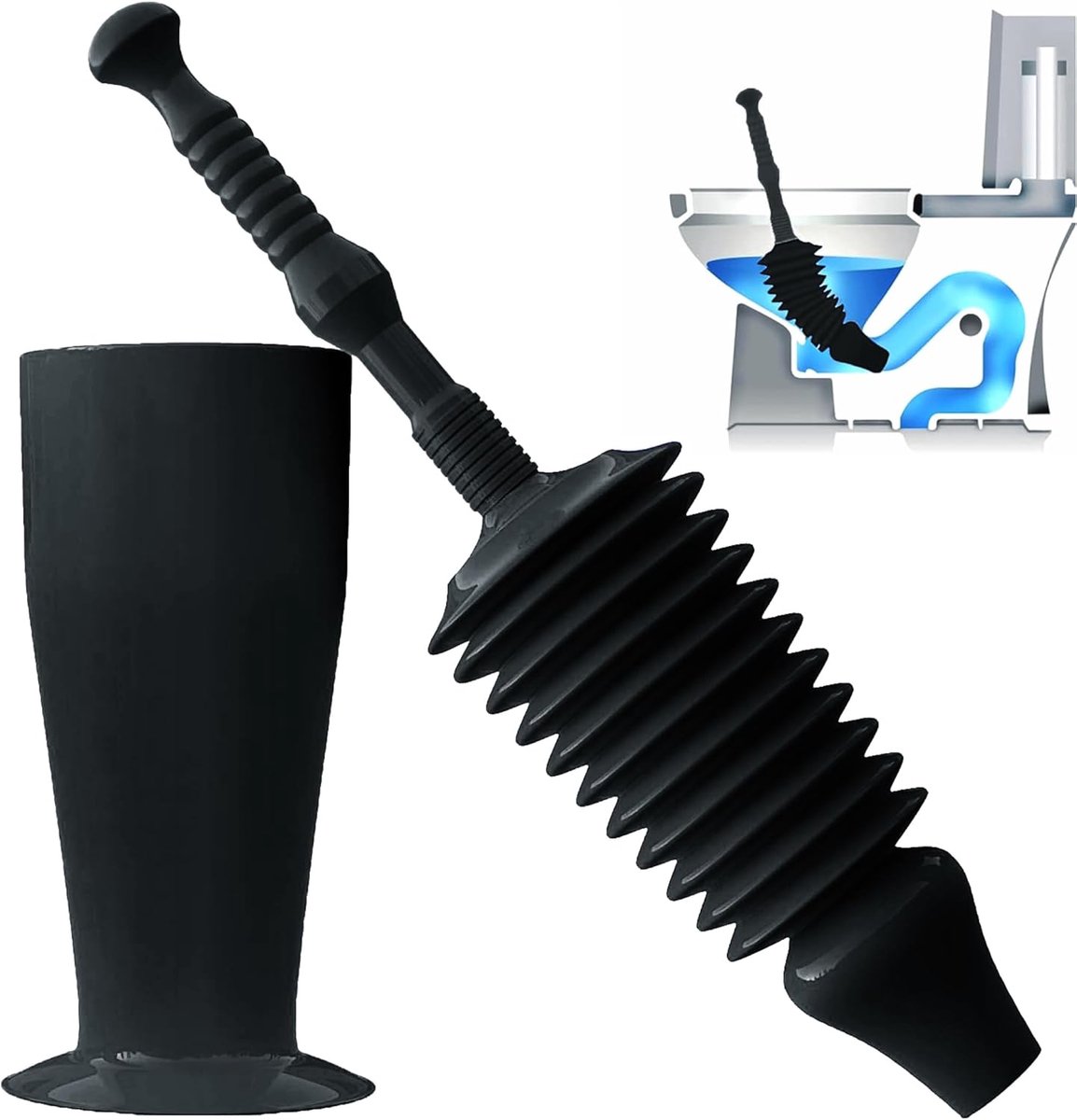 Ontstopper - Ontstoppers voor het ontstoppen van toiletten - Robuuste ontstoppers met uniek ontstopperontwerp - Ontstopper om verstoppingen in toiletten te verwijderen - Zwart