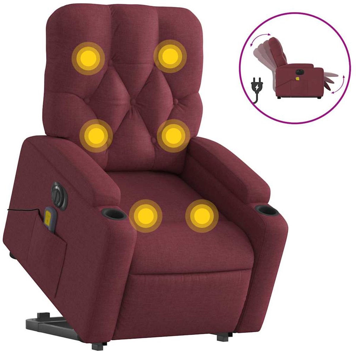 vidaXL Sta-op-massagestoel - elektrisch - verstelbaar - stof - wijnrood