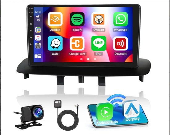 Autoradio - 4+64G Auto Stereo Radio Hoofdeenheid voor Renault Megane 3 2009-2014 met CarPlay Android Auto GPS Navigatie 9 Inch Android 15 Bluetooth Auto Radio met FM/RDS SWC Spiegel Link Split Screen + AHD Backup Camera