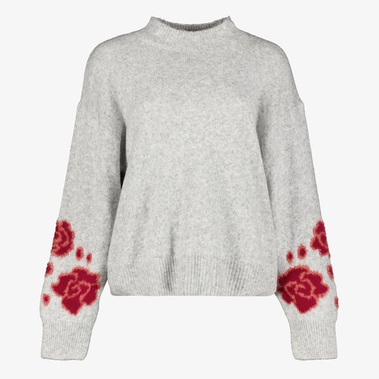 Pull femme tricoté TwoDay avec manches brodées en gris - Taille S