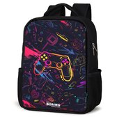 NoBoringSuitcases.com® - Rugzak zwart - Schooltas jongen & meisje - Gamerwereld in neonstijl - Rugtas voor school - Boekentas kind - Schoolrugzak - Kinderrugzak