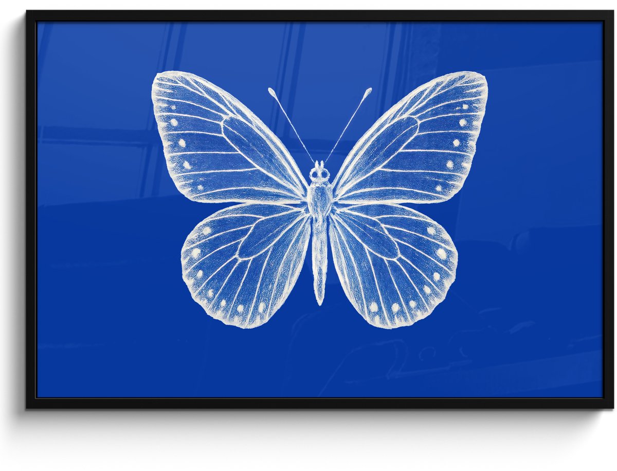 FrameYourWall Poster in lijst - Fotolijst 120x80 cm - Posters - Vlinder - Wit - Getekend - Stippen - Posterlijst zwart - Decoratie - Wanddecoratie woonkamer - Muurdecoratie slaapkamer