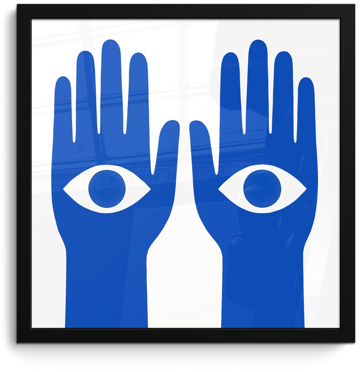 FrameYourWall Poster in lijst - Fotolijst 40x40 cm - Posters - Handen - Twee - Ogen - Blauw - Posterlijst zwart - Decoratie - Wanddecoratie woonkamer - Muurdecoratie slaapkamer Handen - Ogen