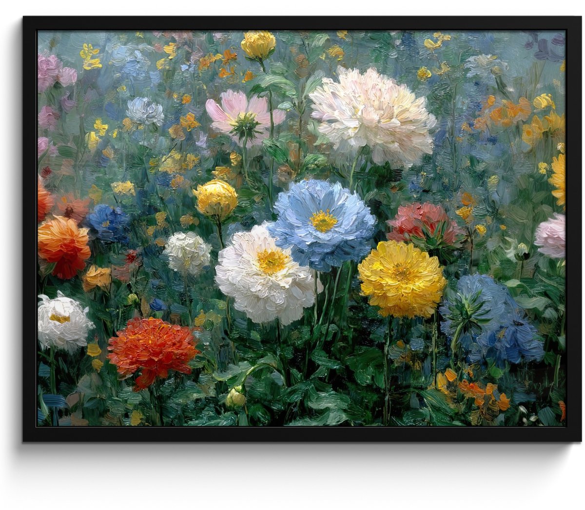 FrameYourWall Poster in lijst - Fotolijst 80x60 cm - Posters - Close-up - Veld - Bloemen - Kleurrijk - Posterlijst zwart - Decoratie - Wanddecoratie woonkamer - Muurdecoratie slaapkamer