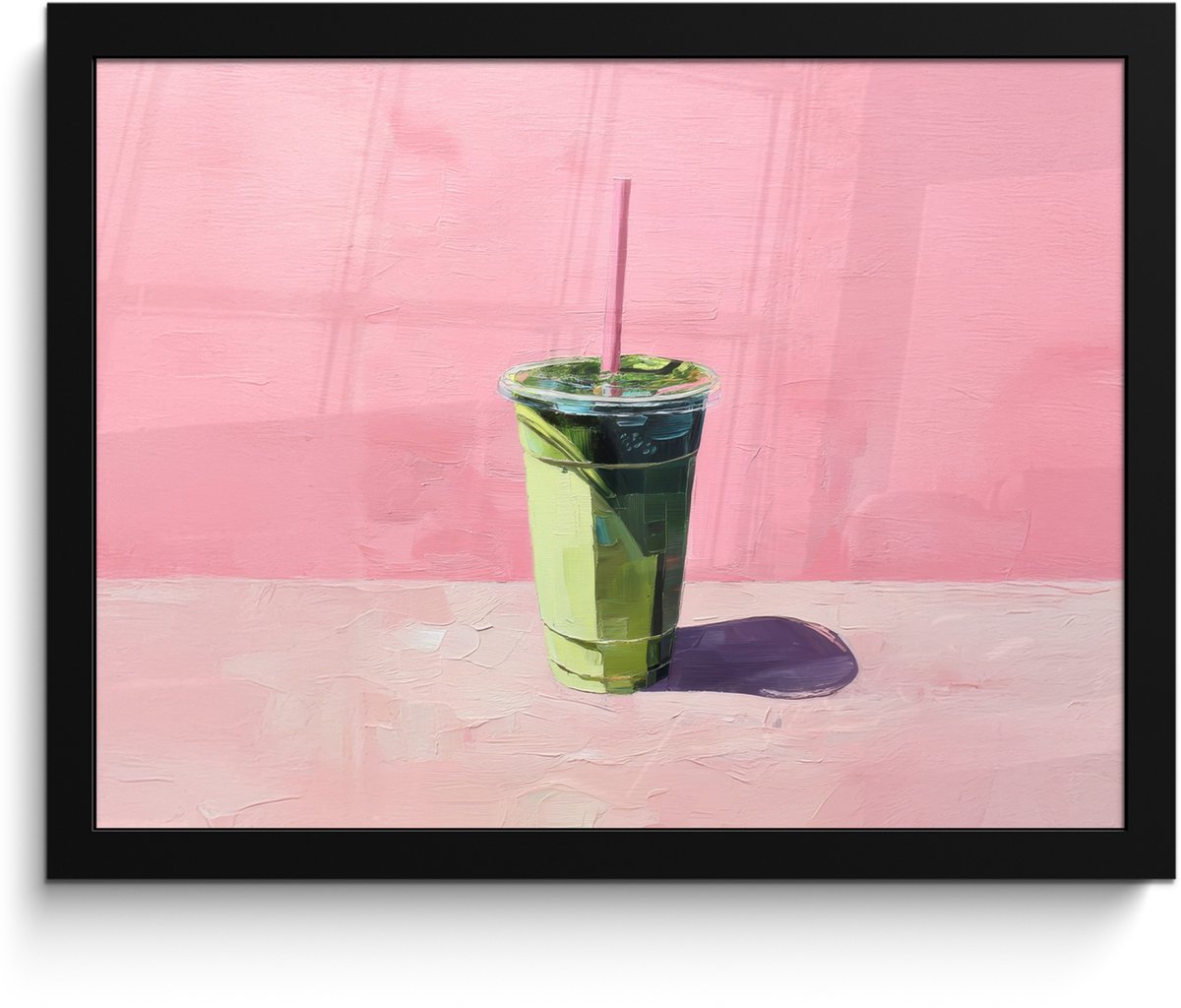 FrameYourWall Poster in lijst - Fotolijst 40x30 cm - Posters - Beker - Rietje - Minimalistisch - Groen - Posterlijst zwart - Decoratie - Wanddecoratie woonkamer - Muurdecoratie slaapkamer