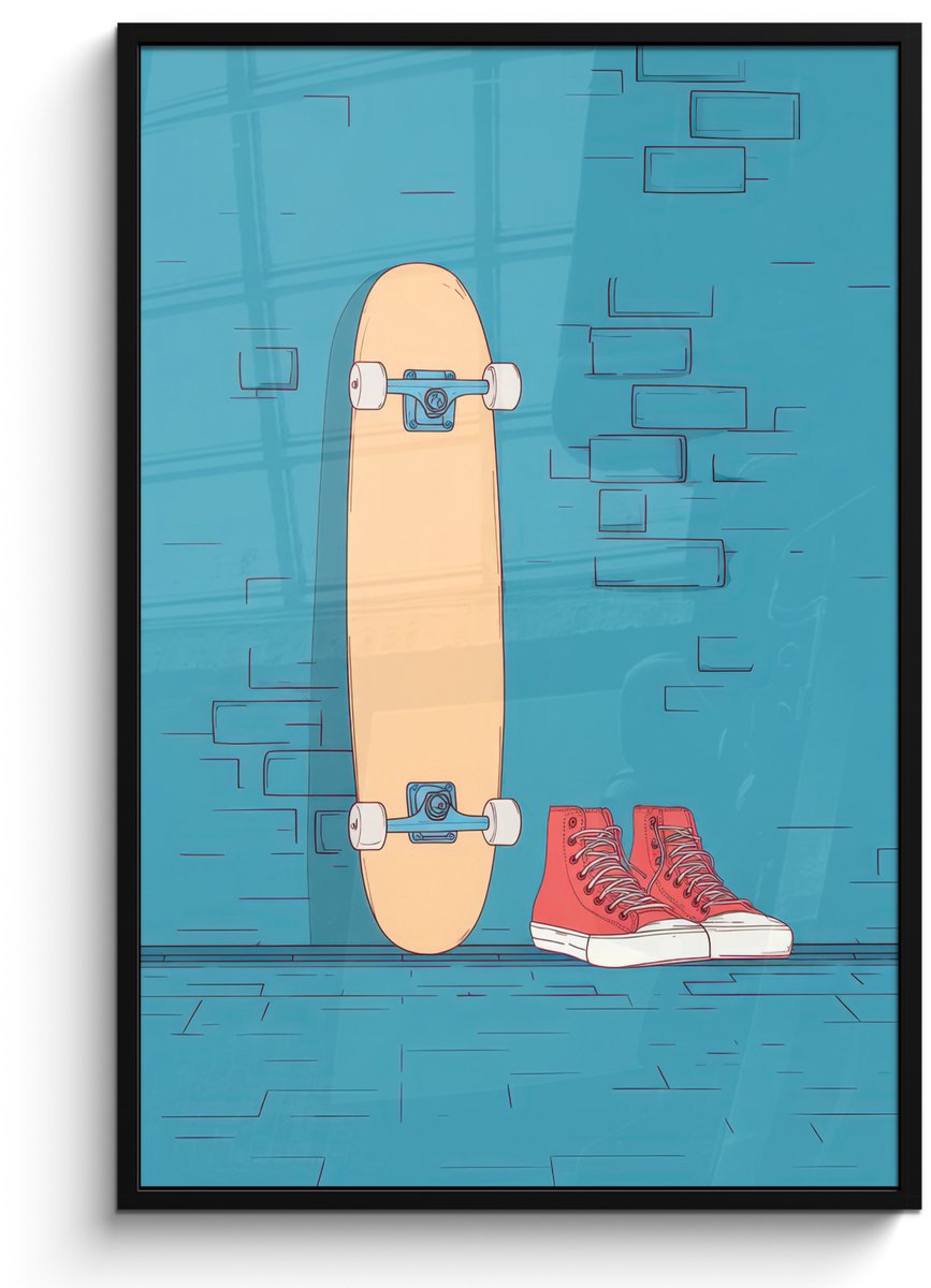 FrameYourWall Poster in lijst - Fotolijst 80x120 cm - Posters - Skateboard - Gympen - Rood - Minimalistisch - Posterlijst zwart - Decoratie - Wanddecoratie woonkamer - Muurdecoratie slaapkamer - Kerstversiering - Kerstdecoratie voor binnen - Kerstmis