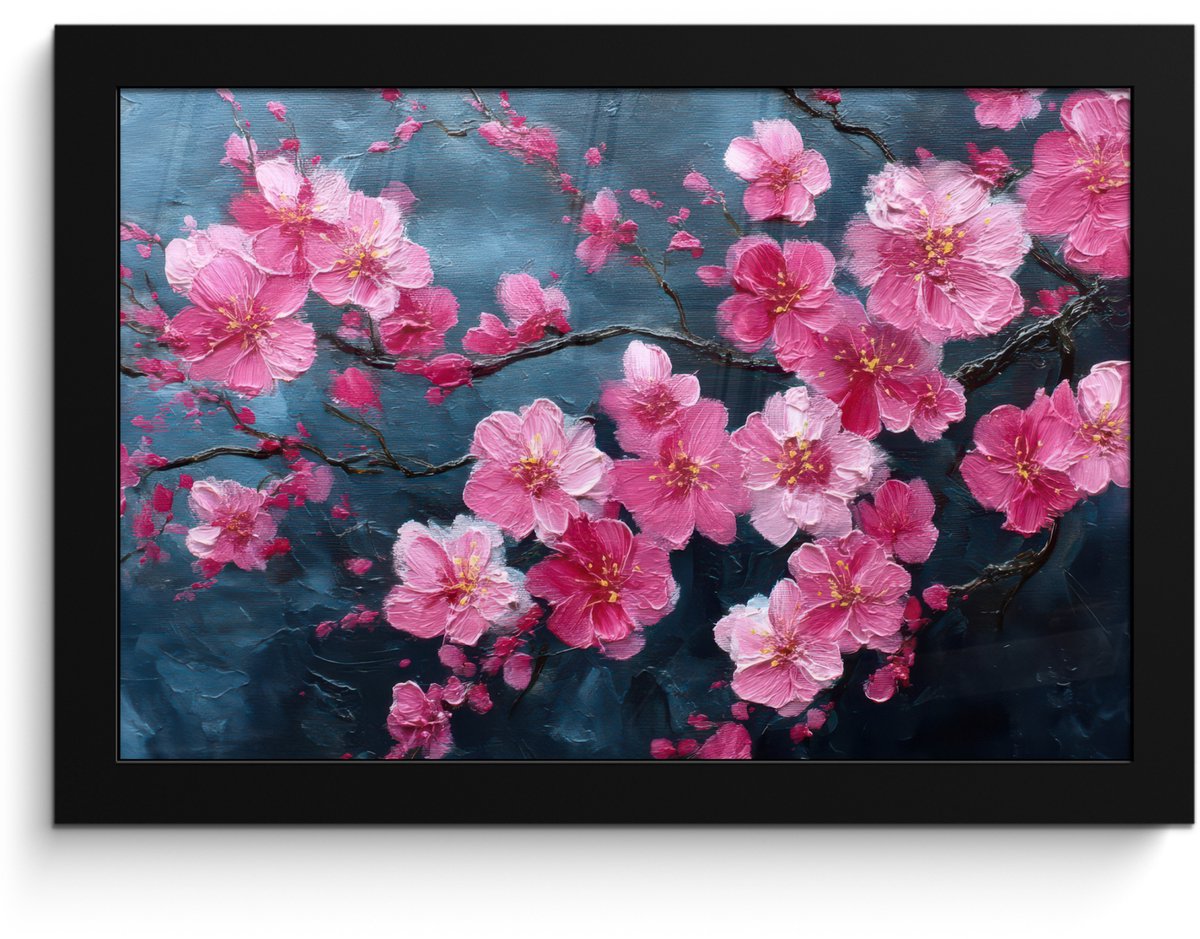 FrameYourWall Poster in lijst - Fotolijst 30x20 cm - Posters - Bloem - Bloesems - Roze - Abstract - Posterlijst zwart - Decoratie - Wanddecoratie woonkamer - Muurdecoratie slaapkamer Bloemen