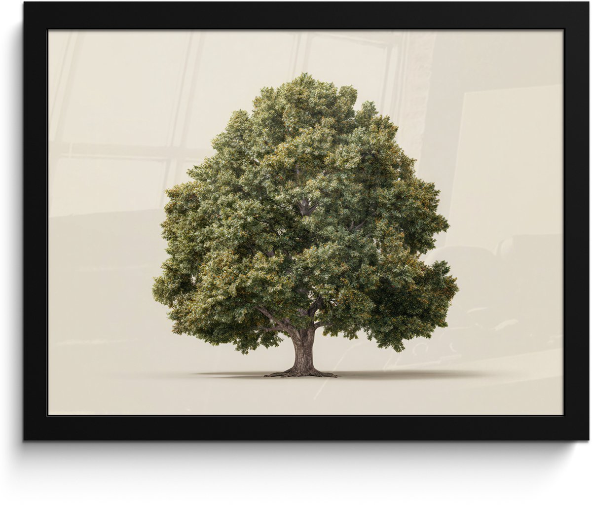 FrameYourWall Poster in lijst - Fotolijst 40x30 cm - Posters - Eikenboom - Groen - Lichte achtergrond - Posterlijst zwart - Decoratie - Wanddecoratie woonkamer - Muurdecoratie slaapkamer