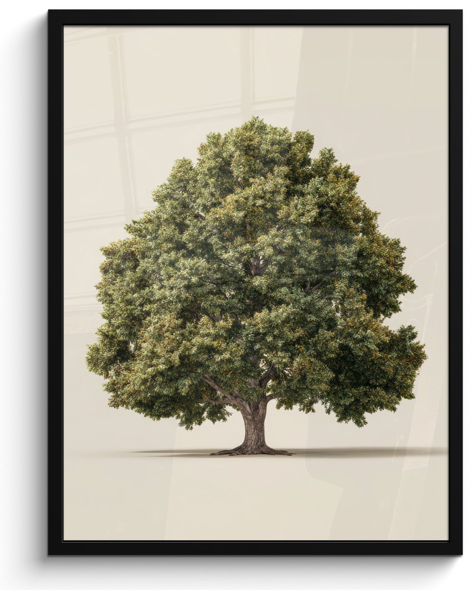 FrameYourWall Poster in lijst - Fotolijst 60x80 cm - Posters - Eikenboom - Groen - Lichte achtergrond - Posterlijst zwart - Decoratie - Wanddecoratie woonkamer - Muurdecoratie slaapkamer