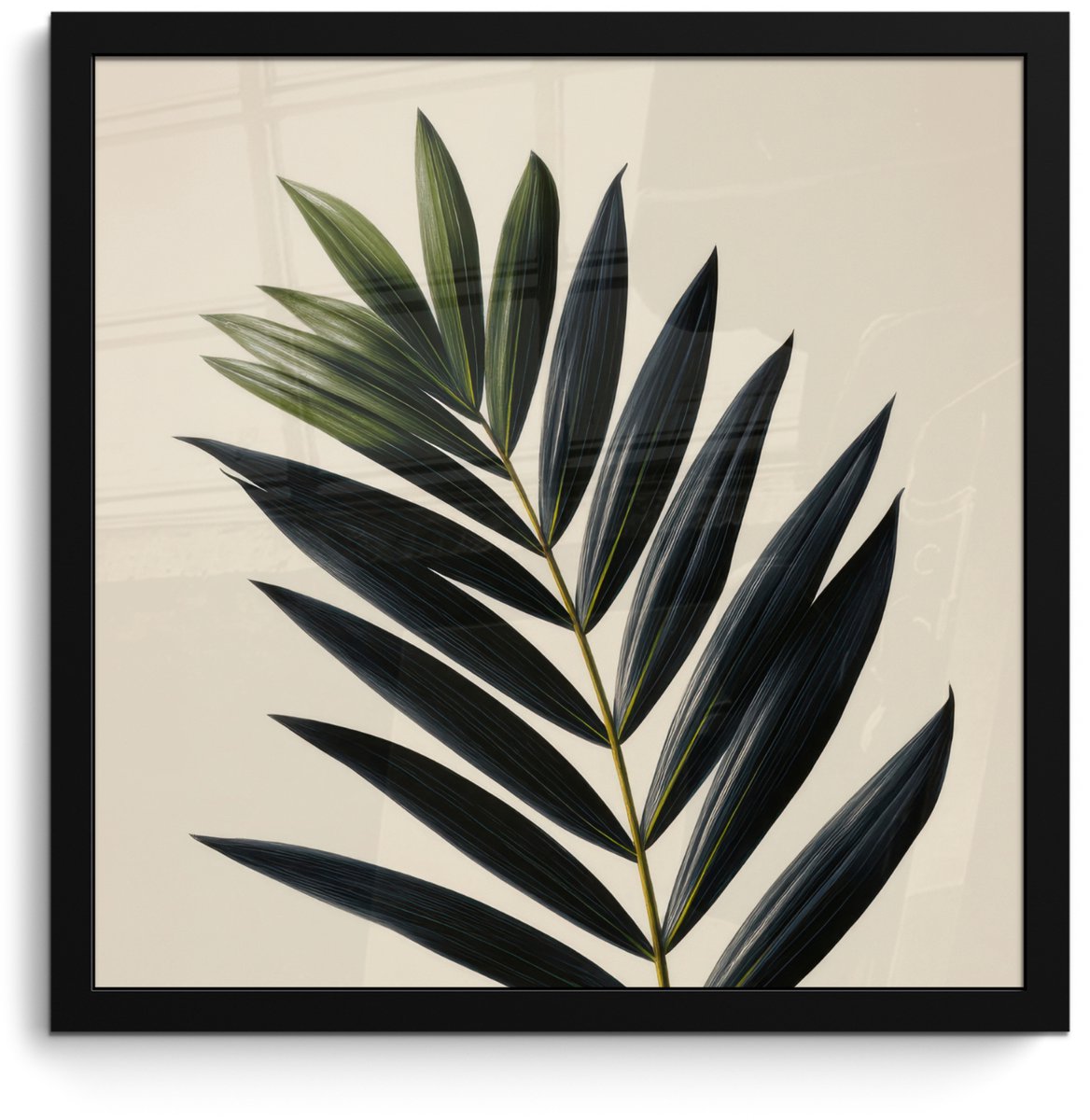 FrameYourWall Poster in lijst - Fotolijst 40x40 cm - Posters - Palmblad - Donkere bladen - Subtiel - Posterlijst zwart - Decoratie - Wanddecoratie woonkamer - Muurdecoratie slaapkamer Palmblad - Subtiel