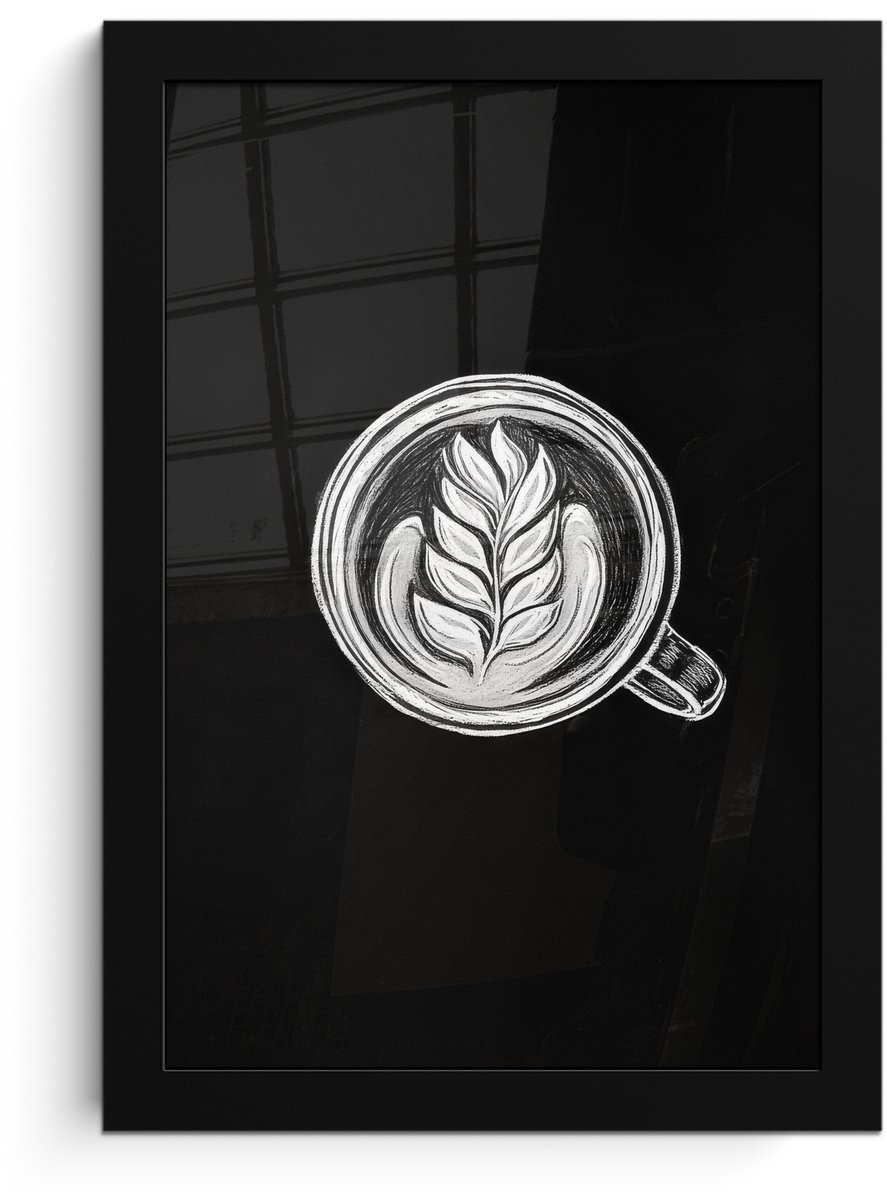 FrameYourWall Poster in lijst - Fotolijst 20x30 cm - Posters - Krijttekening - Koffie - Latte art - Posterlijst zwart - Decoratie - Wanddecoratie woonkamer - Muurdecoratie slaapkamer