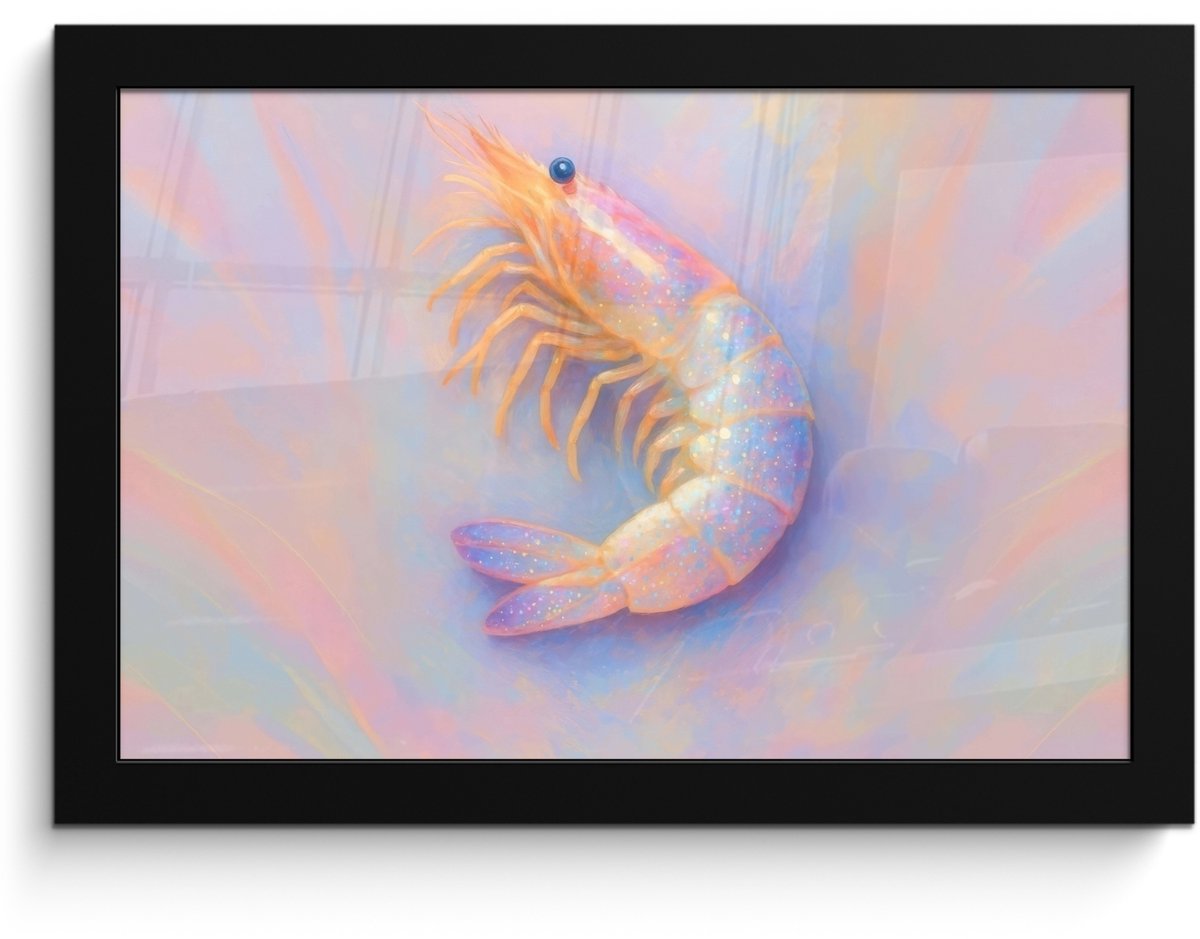 FrameYourWall Poster in lijst - Fotolijst 30x20 cm - Posters - Garnaal - Subtiele structuur - Blauw - Roze - Posterlijst zwart - Decoratie - Wanddecoratie woonkamer - Muurdecoratie slaapkamer