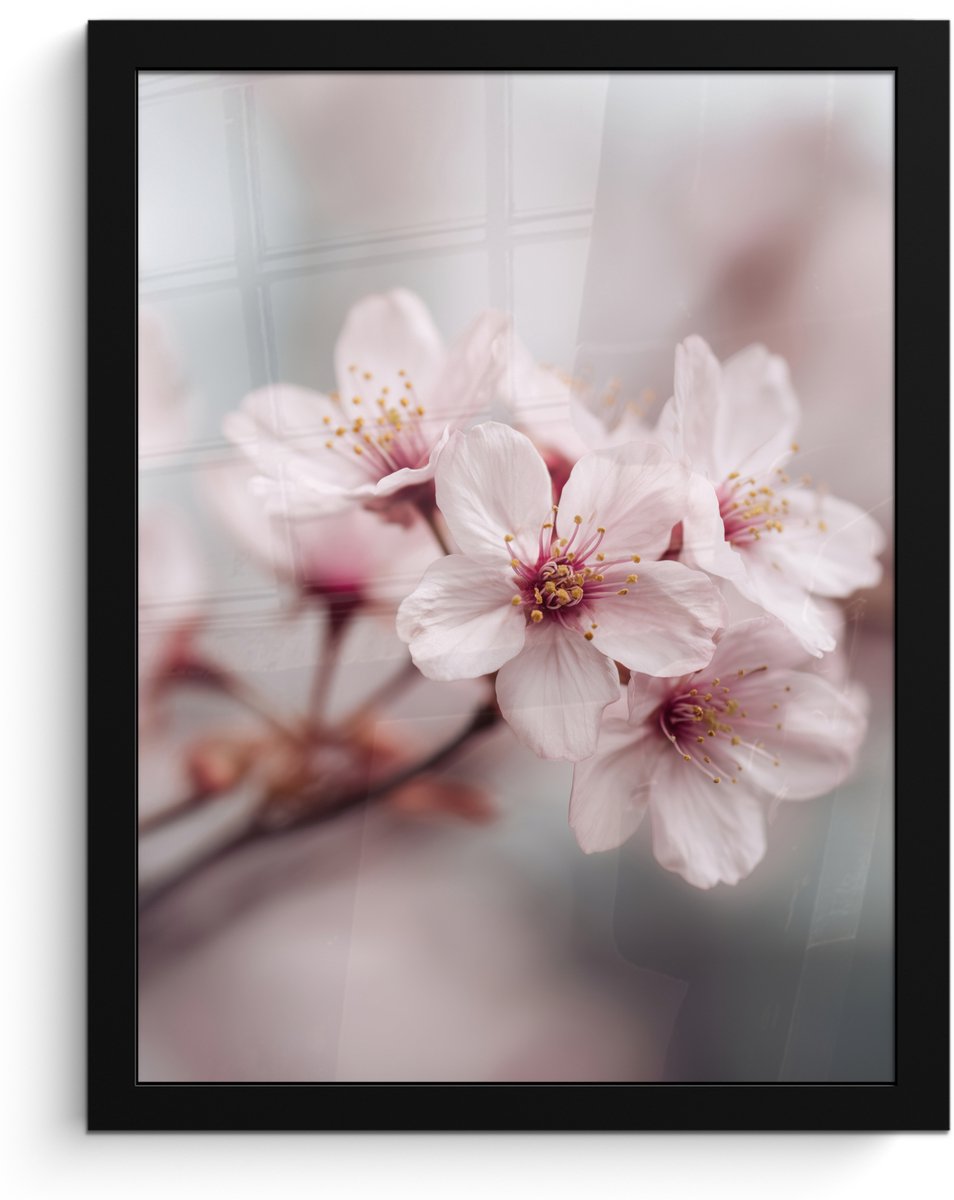 FrameYourWall Poster in lijst - Fotolijst 30x40 cm - Posters - Bloesems - Meeldraden - Geel - Wazig - Posterlijst zwart - Decoratie - Wanddecoratie woonkamer - Muurdecoratie slaapkamer
