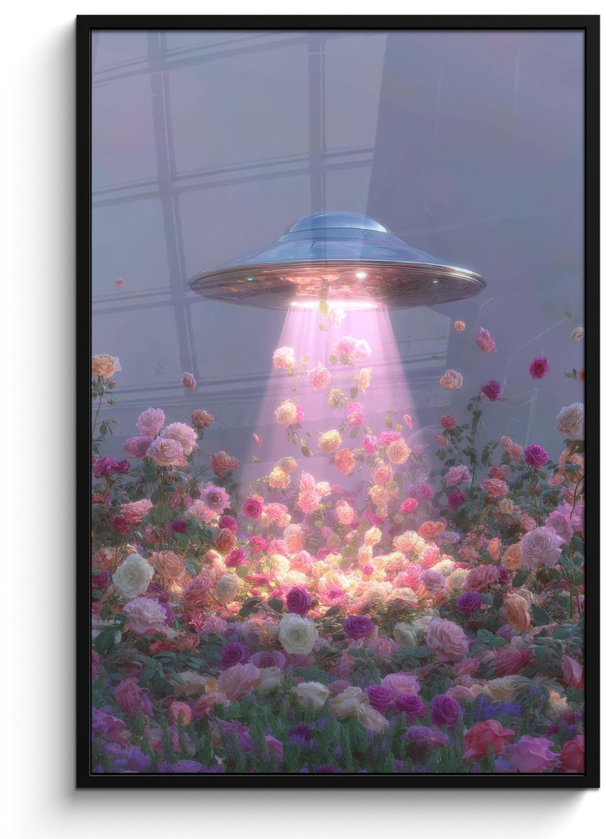 FrameYourWall Poster in lijst - Fotolijst 80x120 cm - Posters - Ufo - Rozen - Pastelkleuren - Posterlijst zwart - Decoratie - Wanddecoratie woonkamer - Muurdecoratie slaapkamer