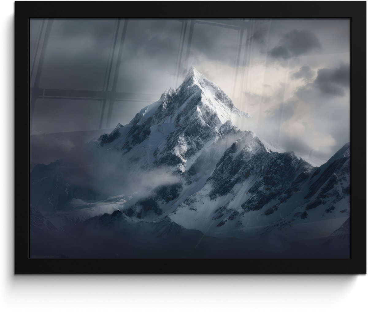 FrameYourWall Poster in lijst - Fotolijst 40x30 cm - Posters - Sneeuw - Berg - Wolken - Posterlijst zwart - Decoratie - Wanddecoratie woonkamer - Muurdecoratie slaapkamer