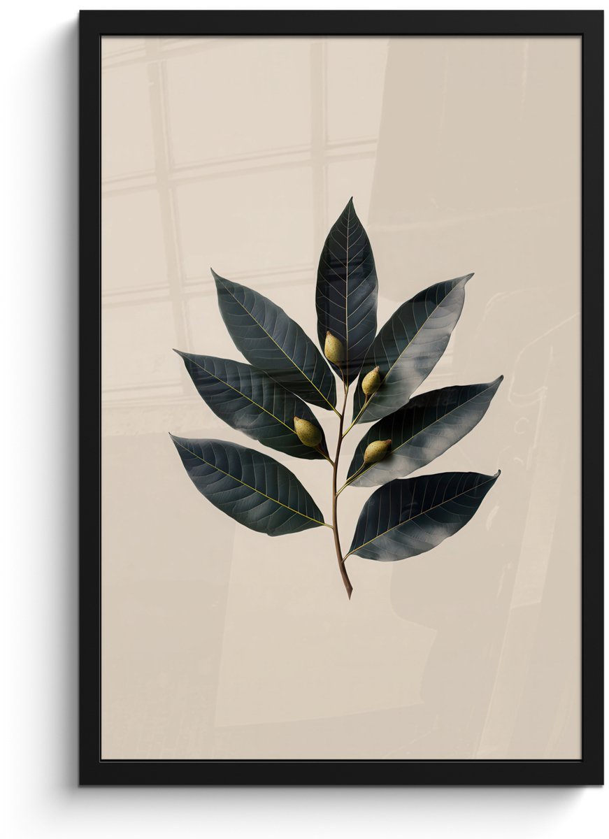FrameYourWall Poster in lijst - Fotolijst 40x60 cm - Posters - Laurierbladeren - Bloemknoppen - subtiel - Posterlijst zwart - Decoratie - Wanddecoratie woonkamer - Muurdecoratie slaapkamer