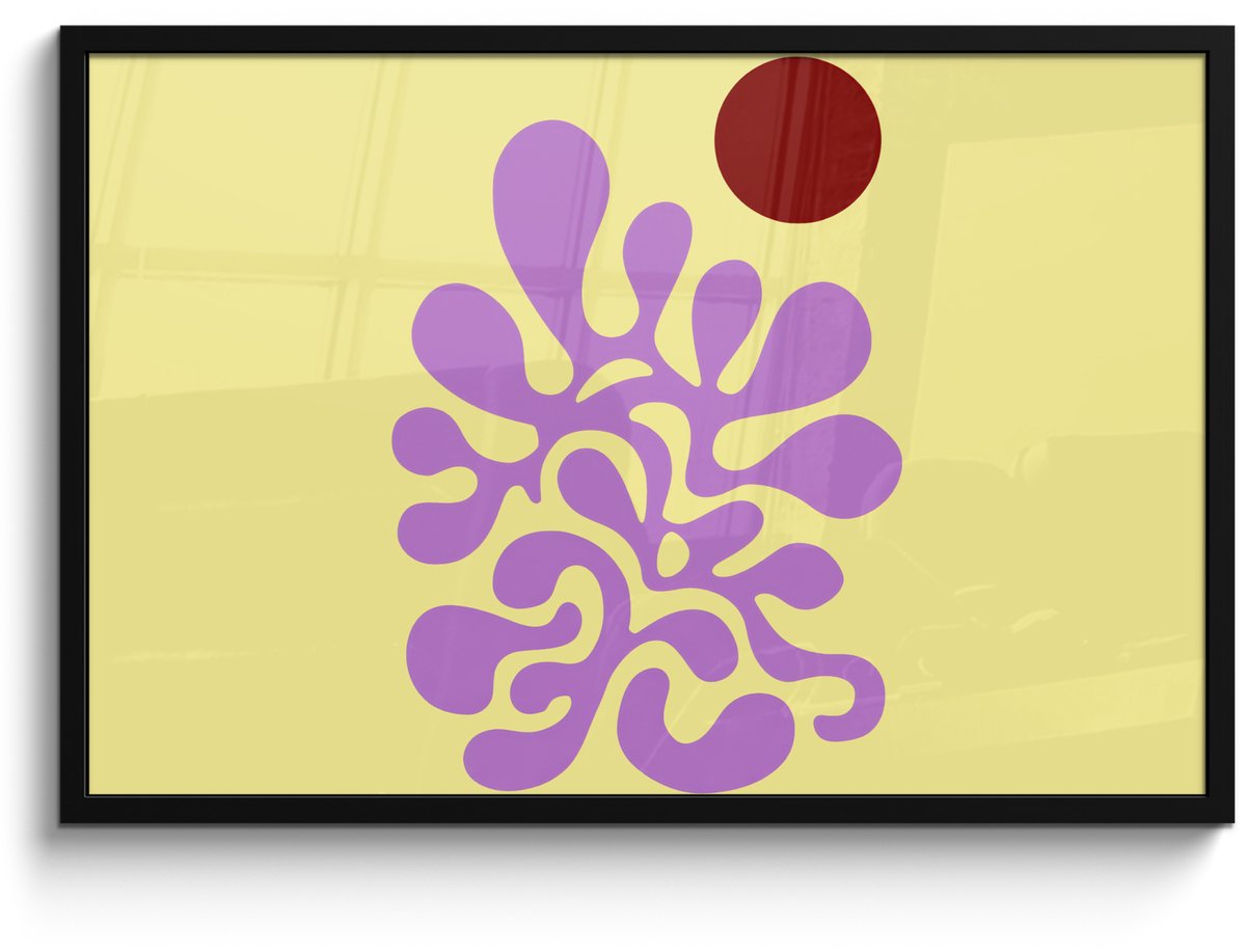 FrameYourWall Poster in lijst - Fotolijst 90x60 cm - Posters - Koraal - Cirkel - Abstract - Geel - Posterlijst zwart - Decoratie - Wanddecoratie woonkamer - Muurdecoratie slaapkamer