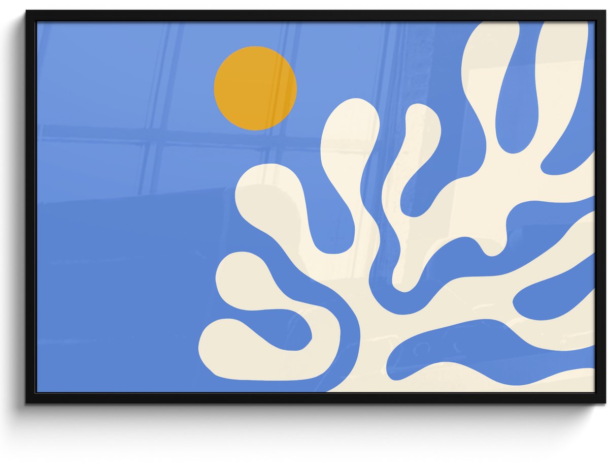 FrameYourWall Poster in lijst - Fotolijst 120x80 cm - Posters - Minimalistisch - Organisch patroon - Blauw - Posterlijst zwart - Decoratie - Wanddecoratie woonkamer - Muurdecoratie slaapkamer