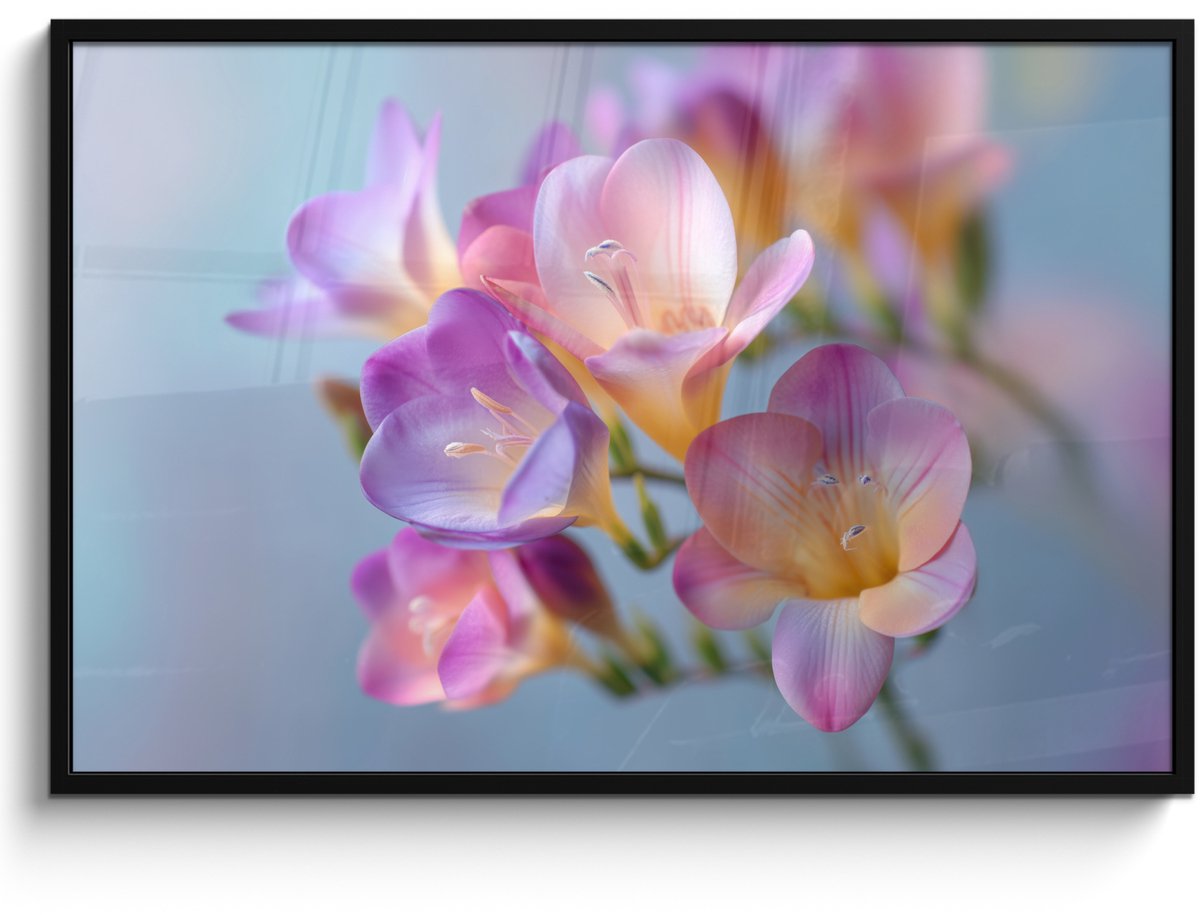 FrameYourWall Poster in lijst - Fotolijst 120x80 cm - Posters - Bloemen - Paars - Overloop - Meeldraden - Posterlijst zwart - Decoratie - Wanddecoratie woonkamer - Muurdecoratie slaapkamer Bloemen - Overloop