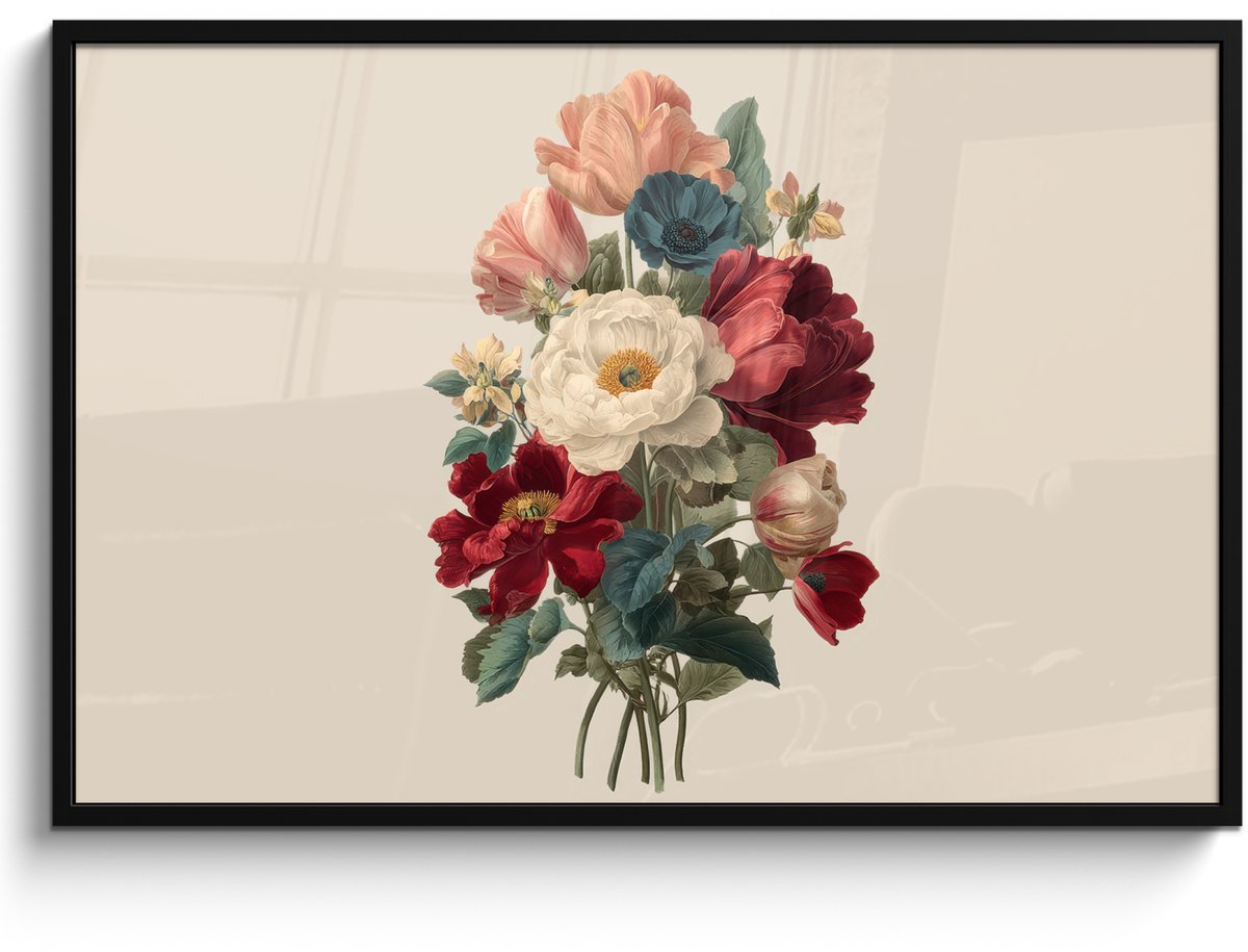 FrameYourWall Poster in lijst - Fotolijst 120x80 cm - Posters - Boeket - Warme tinten - Elegant - Posterlijst zwart - Decoratie - Wanddecoratie woonkamer - Muurdecoratie slaapkamer Boeket - Elegant