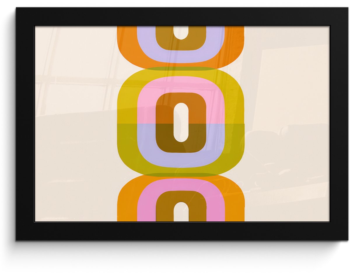 FrameYourWall Poster in lijst - Fotolijst 30x20 cm - Posters - Stapel - Vormen - Geblokt - Oranje - Posterlijst zwart - Decoratie - Wanddecoratie woonkamer - Muurdecoratie slaapkamer