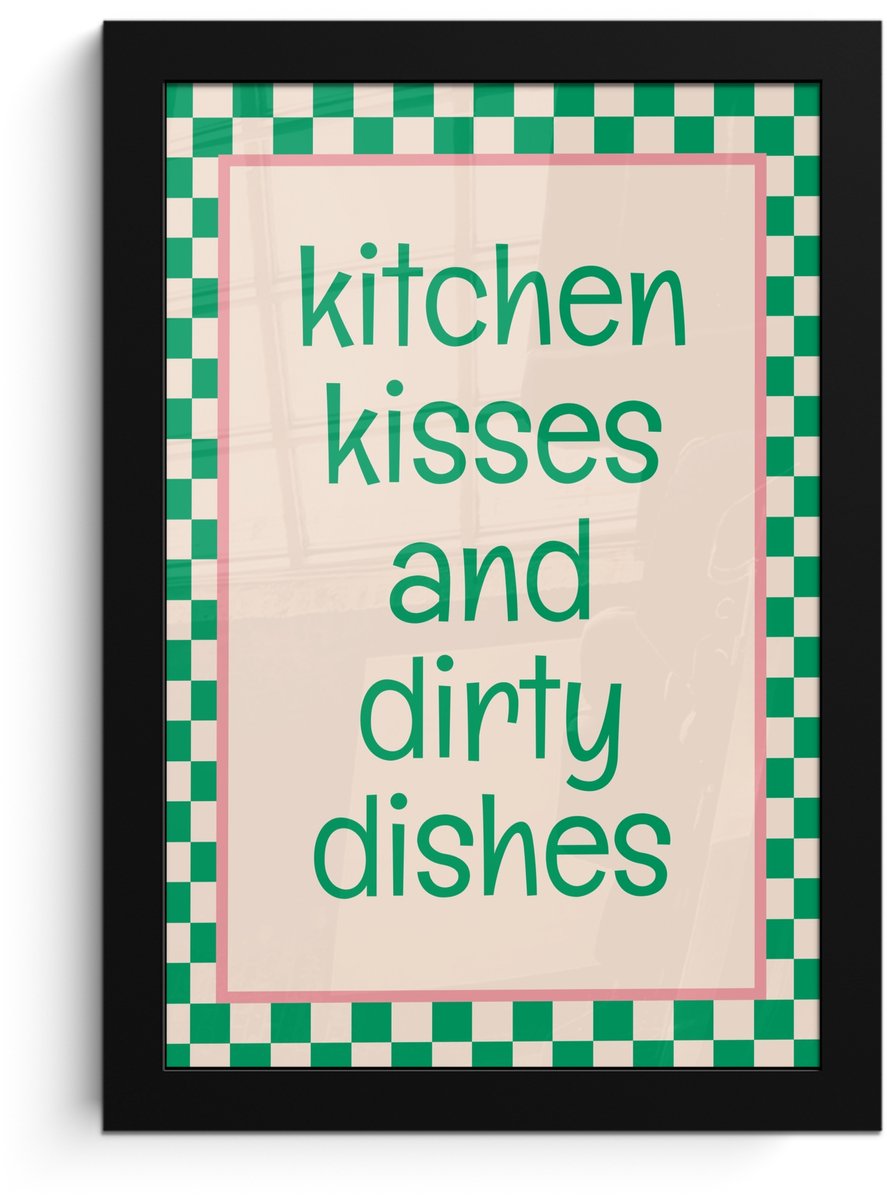 FrameYourWall Poster in lijst - Fotolijst 20x30 cm - Posters - Quote - Groen - Geblokt - Keuken - Posterlijst zwart - Decoratie - Wanddecoratie woonkamer - Muurdecoratie slaapkamer Geblokt - Quote