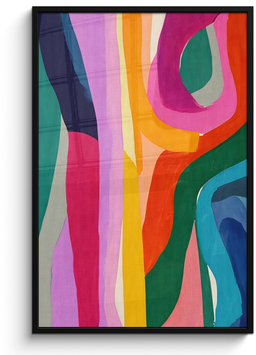 FrameYourWall Poster in lijst - Fotolijst 80x120 cm - Posters - Abstract - Kleurrijk - Golven - Lijnen - Posterlijst zwart - Decoratie - Wanddecoratie woonkamer - Muurdecoratie slaapkamer