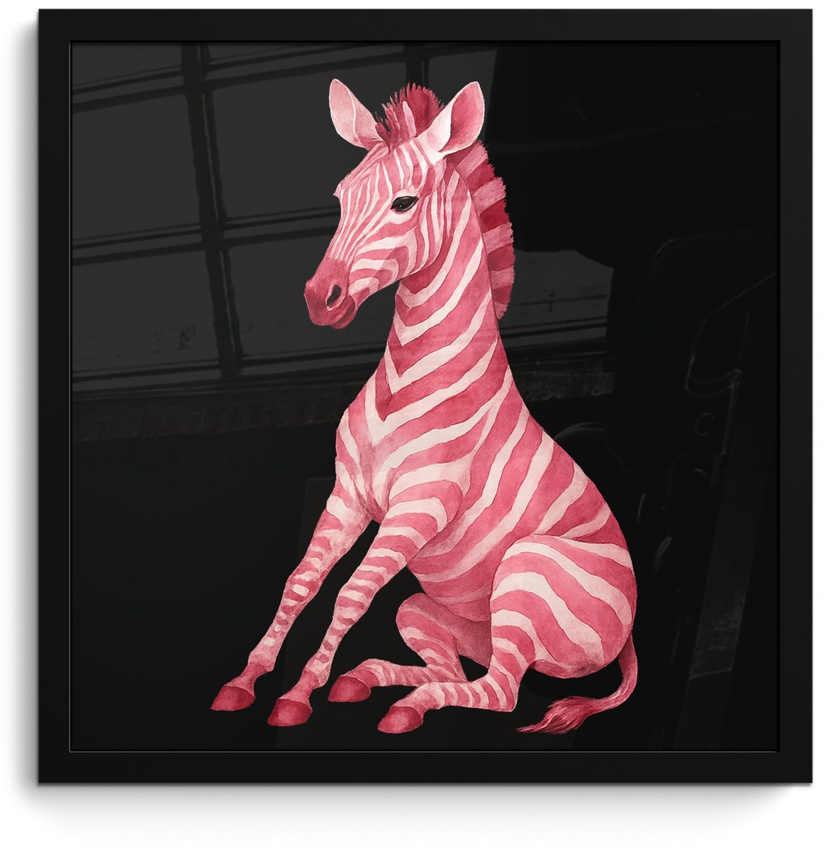 FrameYourWall Poster in lijst - Fotolijst 40x40 cm - Posters - Zebra - Roze - Gestreept - Posterlijst zwart - Decoratie - Wanddecoratie woonkamer - Muurdecoratie slaapkamer