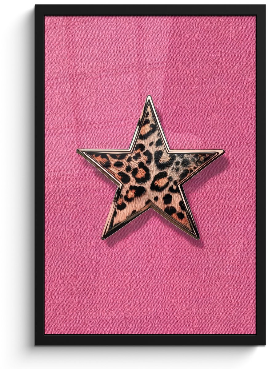 FrameYourWall Poster in lijst - Fotolijst 40x60 cm - Posters - Ster - Luipaard - Print - Roze - Posterlijst zwart - Decoratie - Wanddecoratie woonkamer - Muurdecoratie slaapkamer