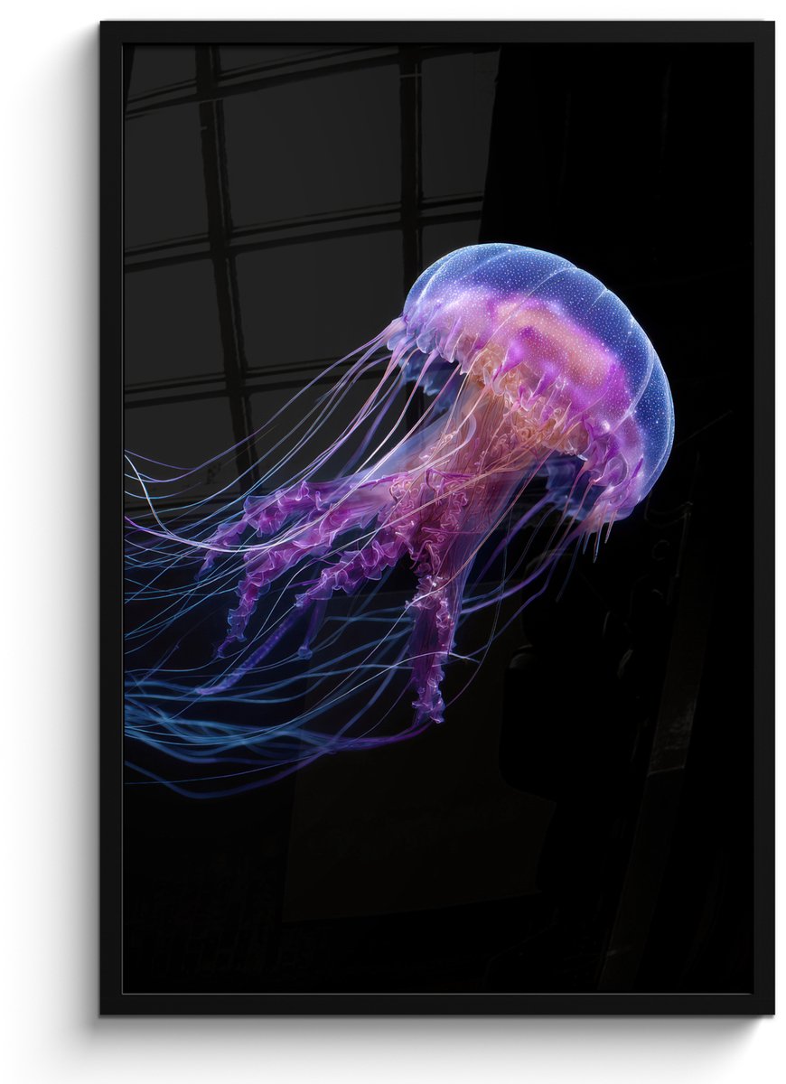 FrameYourWall Poster in lijst - Fotolijst 60x90 cm - Posters - Kwal - Doorzichtig - Roze - Tentakels - Posterlijst zwart - Decoratie - Wanddecoratie woonkamer - Muurdecoratie slaapkamer