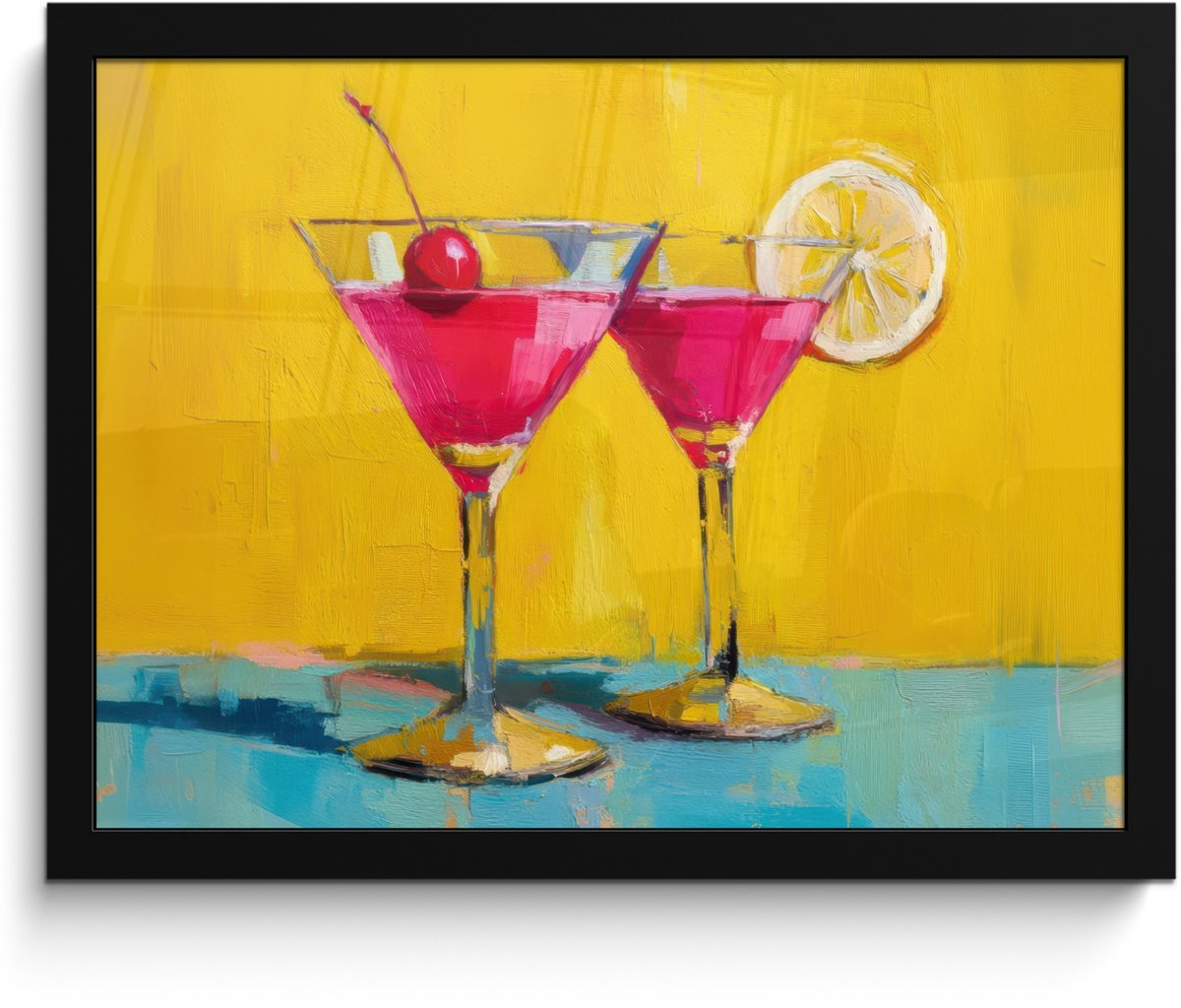 FrameYourWall Poster in lijst - Fotolijst 40x30 cm - Posters - Glazen - Cocktail - Citroen - Kers - Posterlijst zwart - Decoratie - Wanddecoratie woonkamer - Muurdecoratie slaapkamer