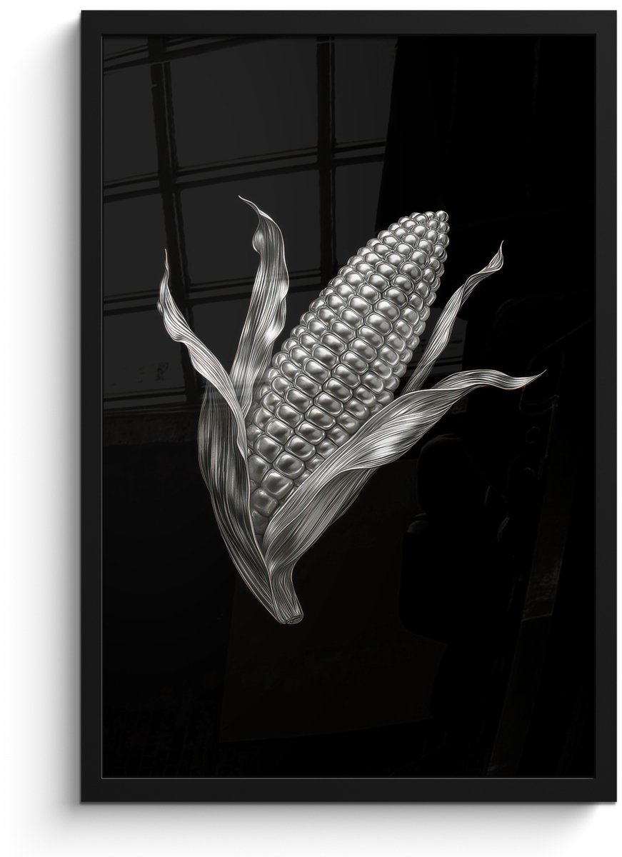 FrameYourWall Poster in lijst - Fotolijst 40x60 cm - Posters - Maïskolf - Glanzend metaal - Elegant - Posterlijst zwart - Decoratie - Wanddecoratie woonkamer - Muurdecoratie slaapkamer
