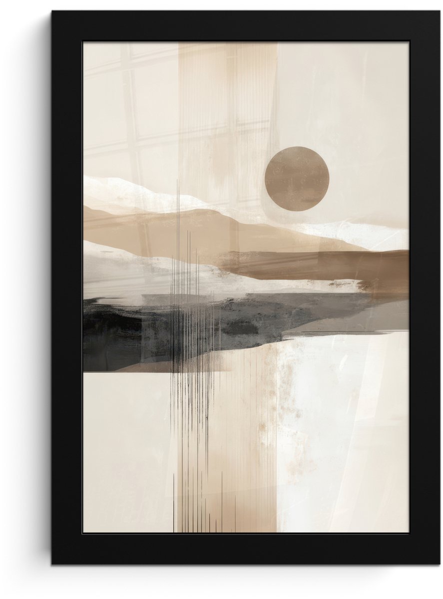 FrameYourWall Poster in lijst - Fotolijst 20x30 cm - Posters - Minimalistisch - Landschap - Dimensie - Posterlijst zwart - Decoratie - Wanddecoratie woonkamer - Muurdecoratie slaapkamer Landschap - Zon - Abstract