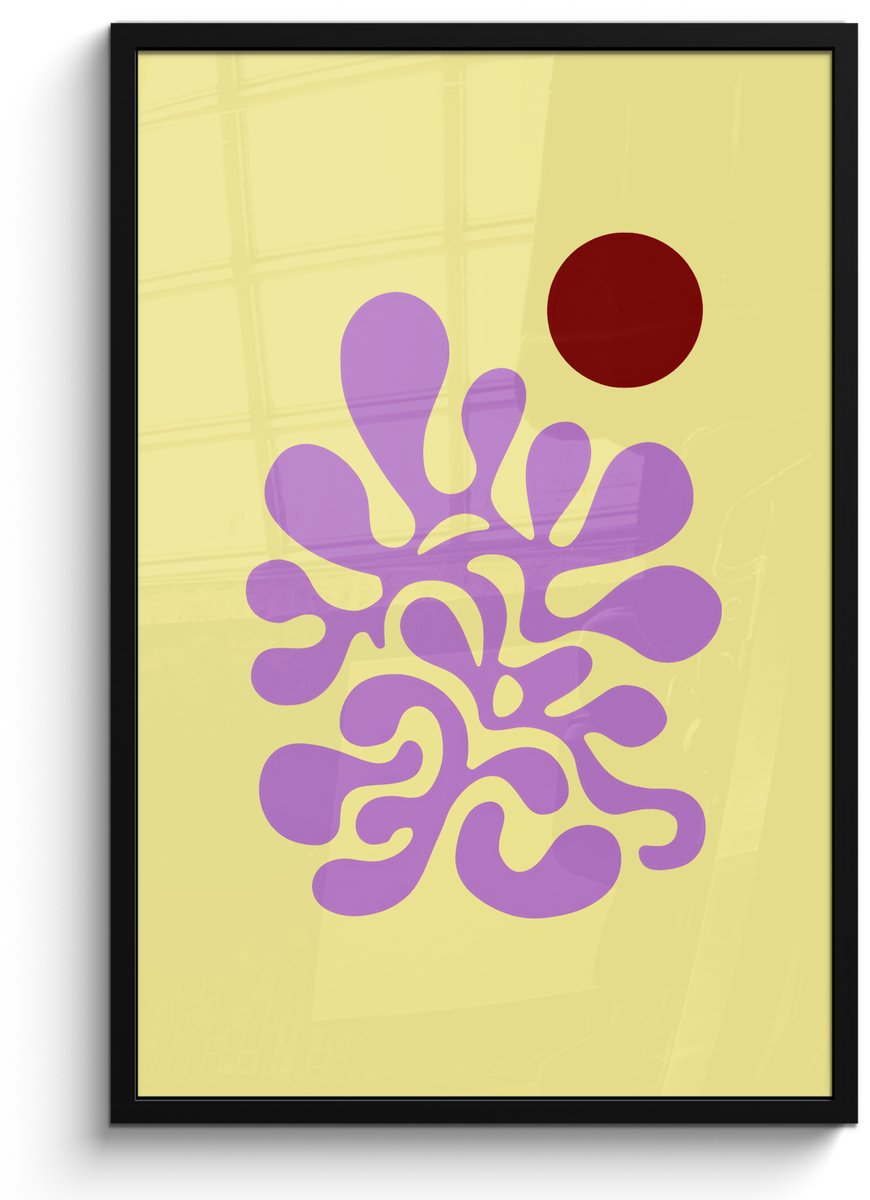FrameYourWall Poster in lijst - Fotolijst 60x90 cm - Posters - Koraal - Cirkel - Abstract - Geel - Posterlijst zwart - Decoratie - Wanddecoratie woonkamer - Muurdecoratie slaapkamer