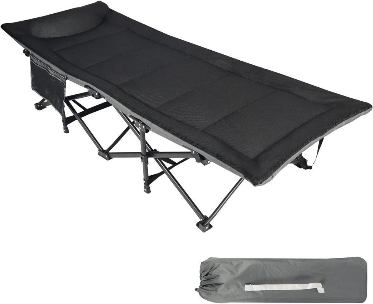 Thuys – Campingbedje Inclusief Matras – Campingbedje – Reidsbed – 108cm x 27cm x 22cm – Zwart