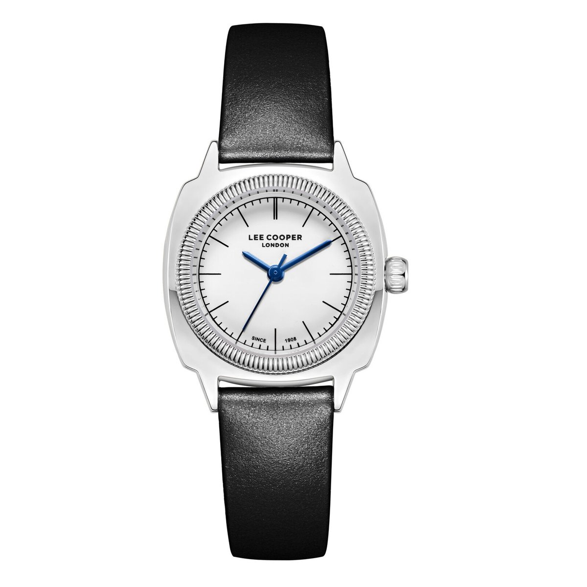 Lee Cooper LC08220.331 - Horloge - Polshorloge - Analoog - Dames - Vrouwen - Leren band - Metaal - Vierkant - Rond - Strepen - Zwart - Zilverkleurig - Wit - Donkerblauw
