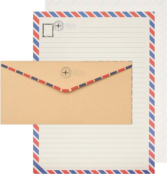 Set de Papier à lettres et Enveloppes (96 pièces) - 48 feuilles de format lettre de Premium , 48 Enveloppes - Ensemble de papeterie de voyage Vintage pour Invitations , rédaction de lettres, lettres de remerciement - Design Classique , haute qualité.