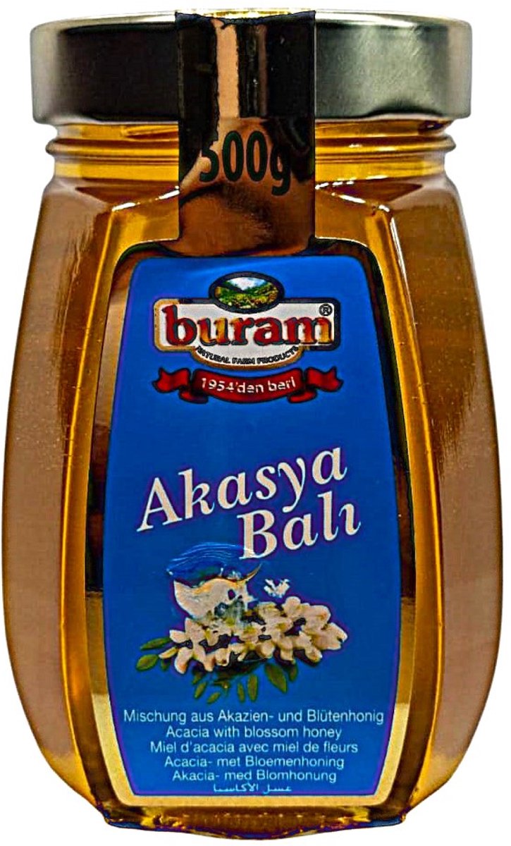 Buram Acaciahoning 500 g | 100% Natuurlijke Honing | Energie, Immuniteit & Gezondheid - Buram Akasya Balı 500 g | %100 Doğal Bal | Enerji, Bağışıklık & Sağlık - Buram Acacia Honey 500 g | 100% Natural Honey | Energy, Immunity & Health