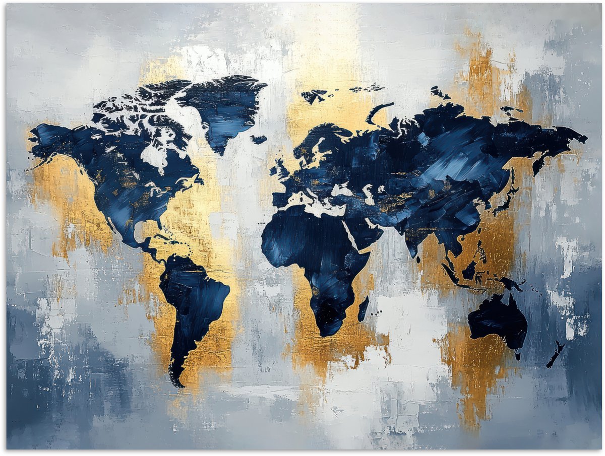Poster - Wereldkaart - Blauw - Abstract - 40x30 cm
