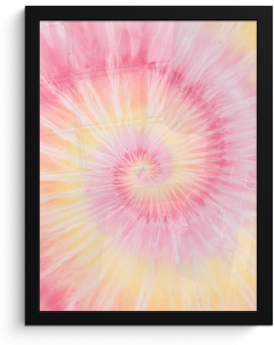FrameYourWall Poster in lijst - Fotolijst 30x40 cm - Posters - Patroon - Tie Dye - Pasteltinten - Roze - Posterlijst zwart - Decoratie - Wanddecoratie woonkamer - Muurdecoratie slaapkamer Multicolor